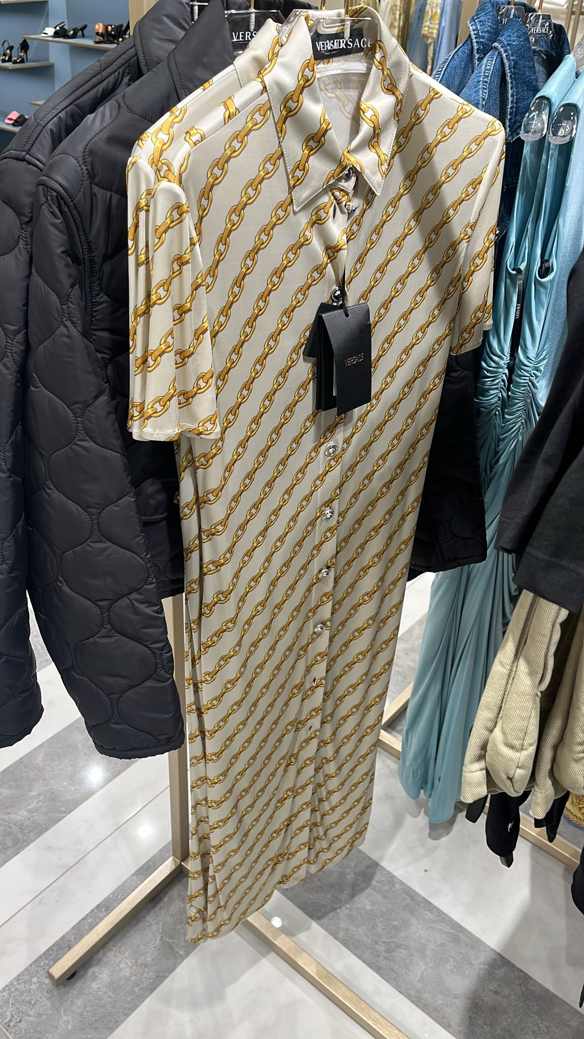 Chain Print Silk Shirt Dress