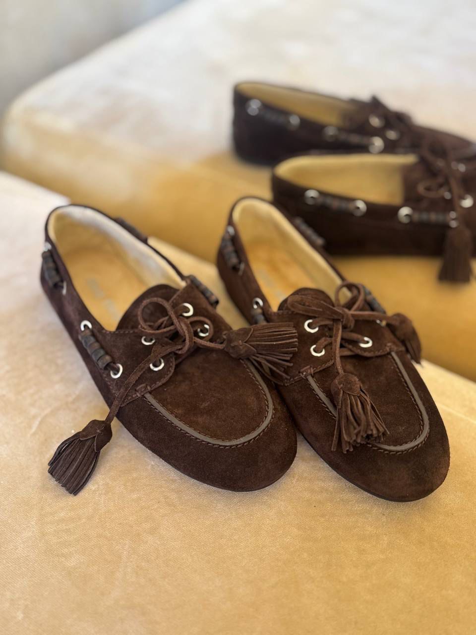 Suede Boat Shoes with Tassels