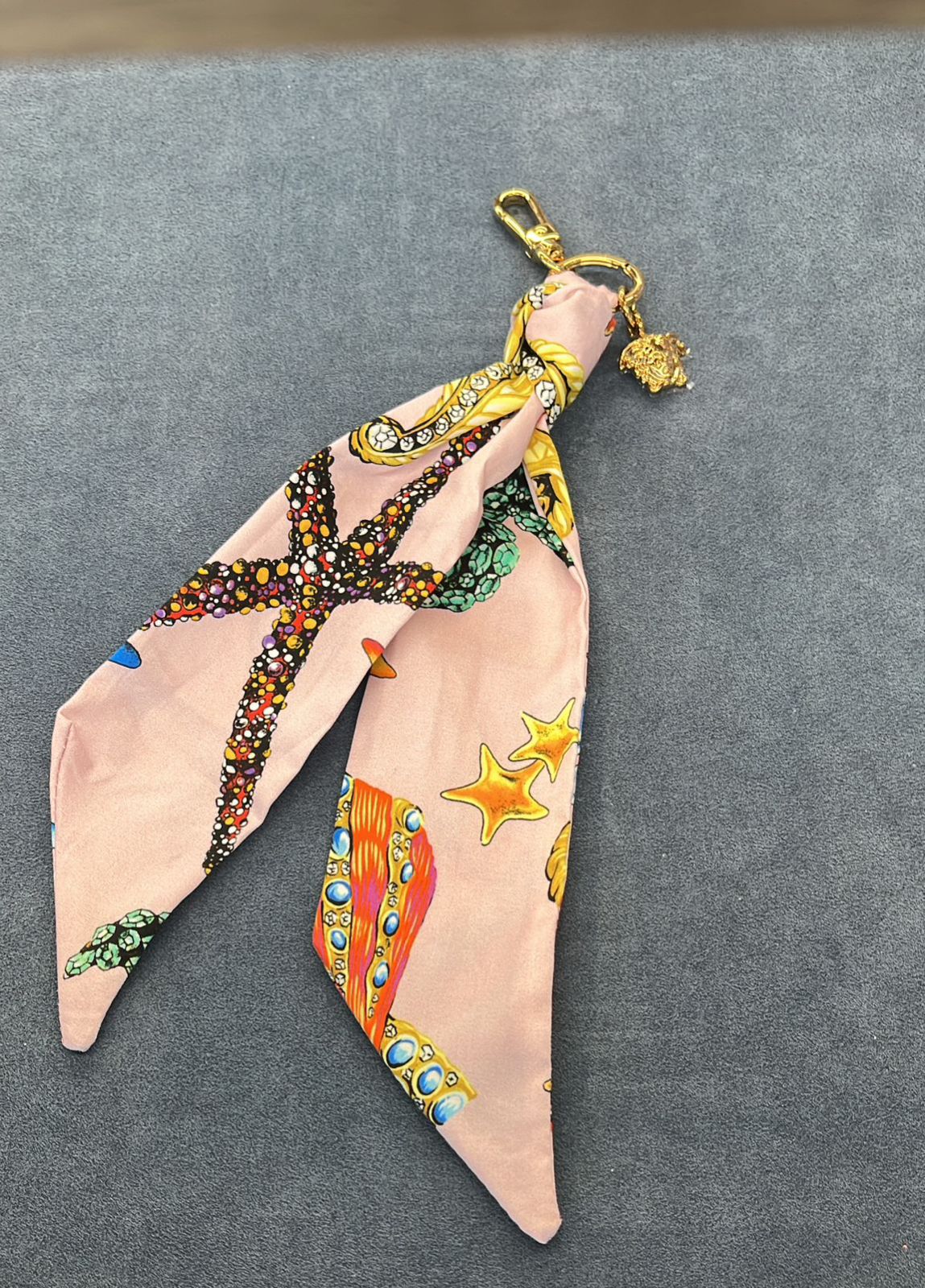 Treasure Sea Print Silk Twilly Scarf with Medusa Charm