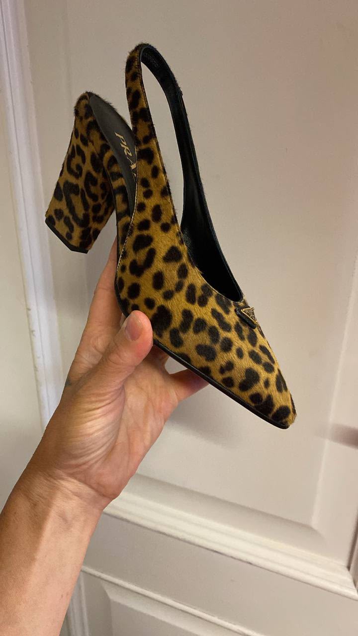 Leopard-Print Calf Hair Slingback Pumps