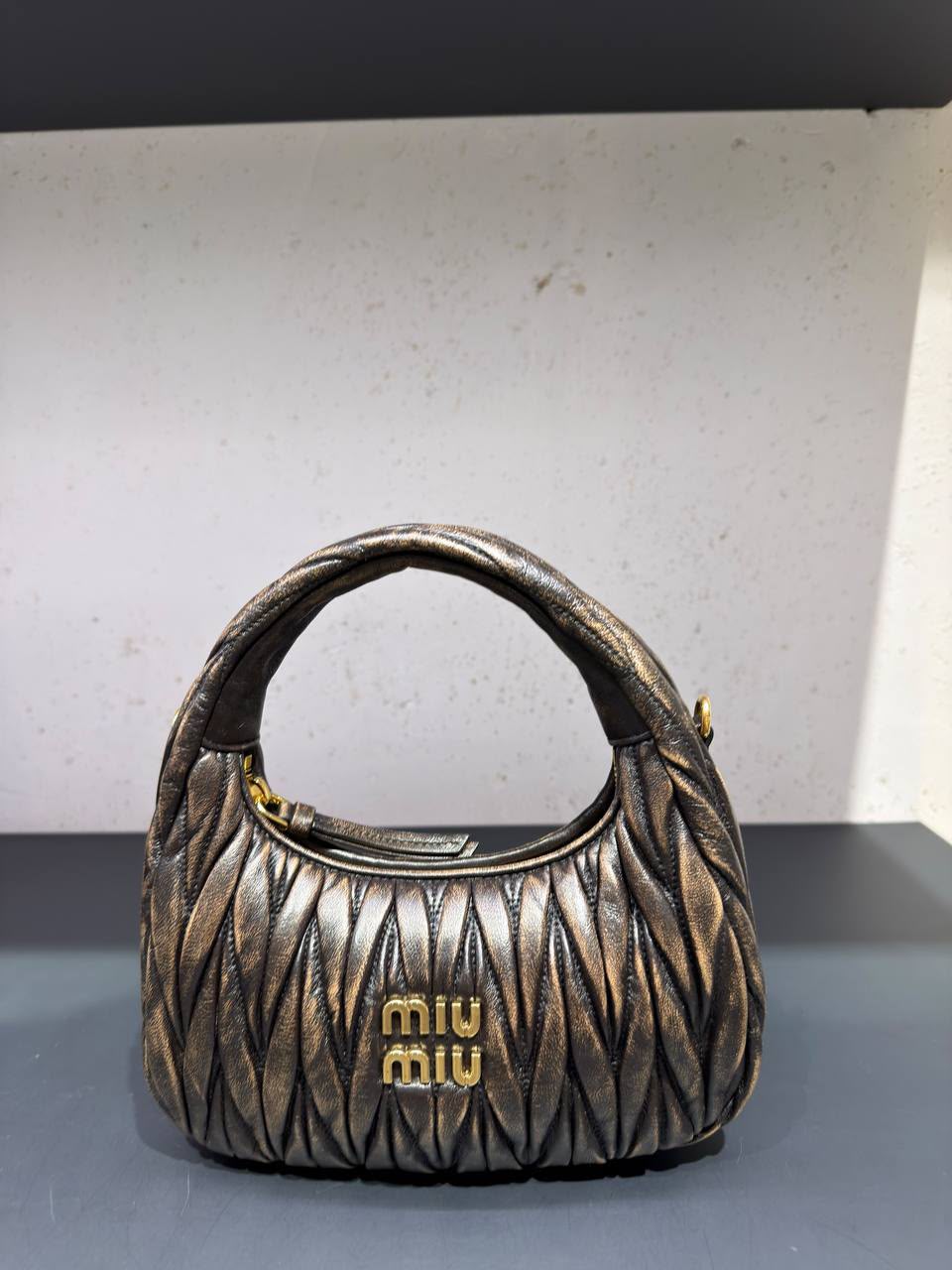 Miu Wander Matelassé Nappa Leather Mini Hobo Bag
