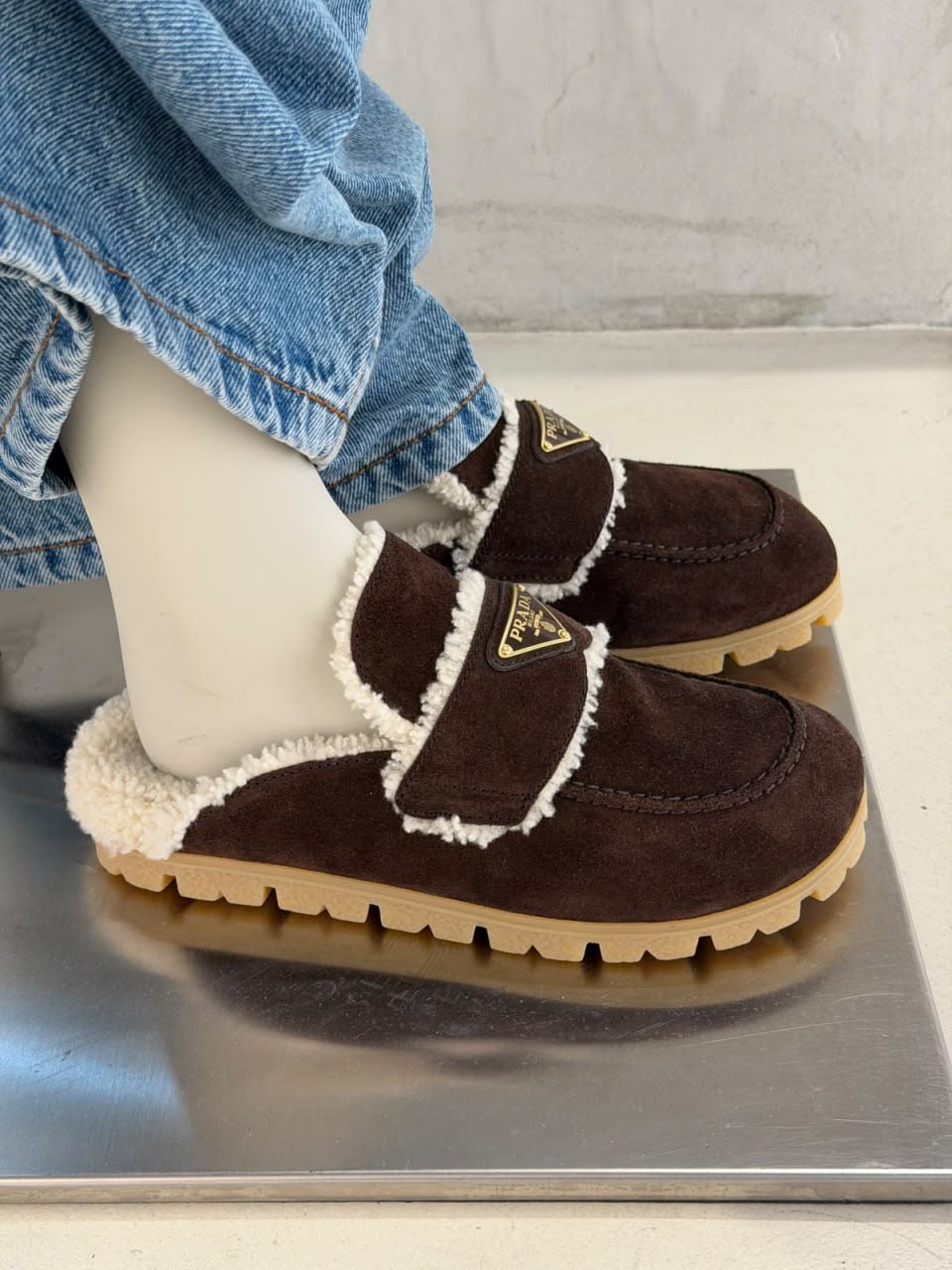 Suede Mules with Shearling Lining