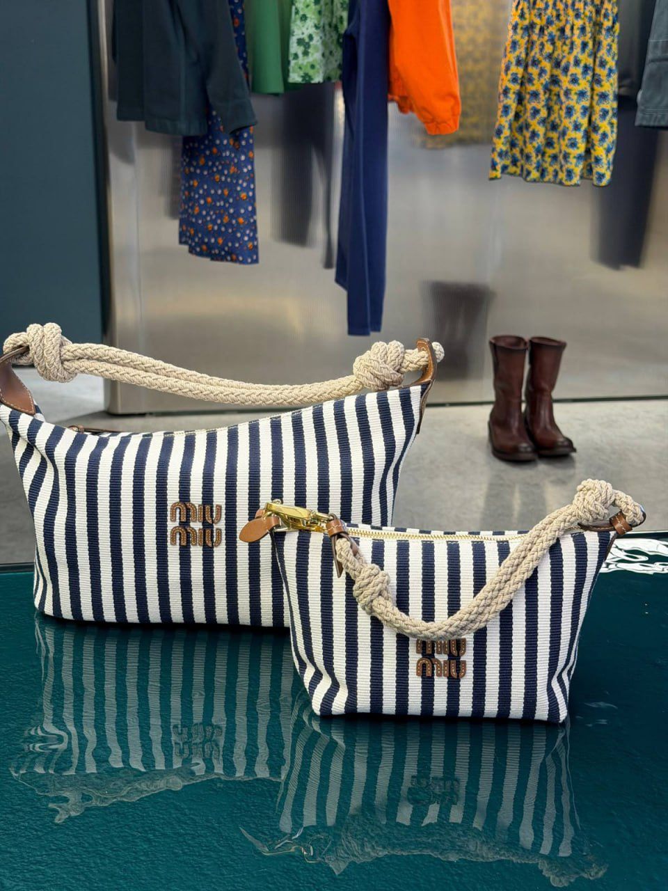 Striped Canvas Bag with Rope Handle
