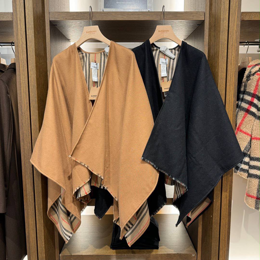 Reversible Check Wool Cashmere Cape