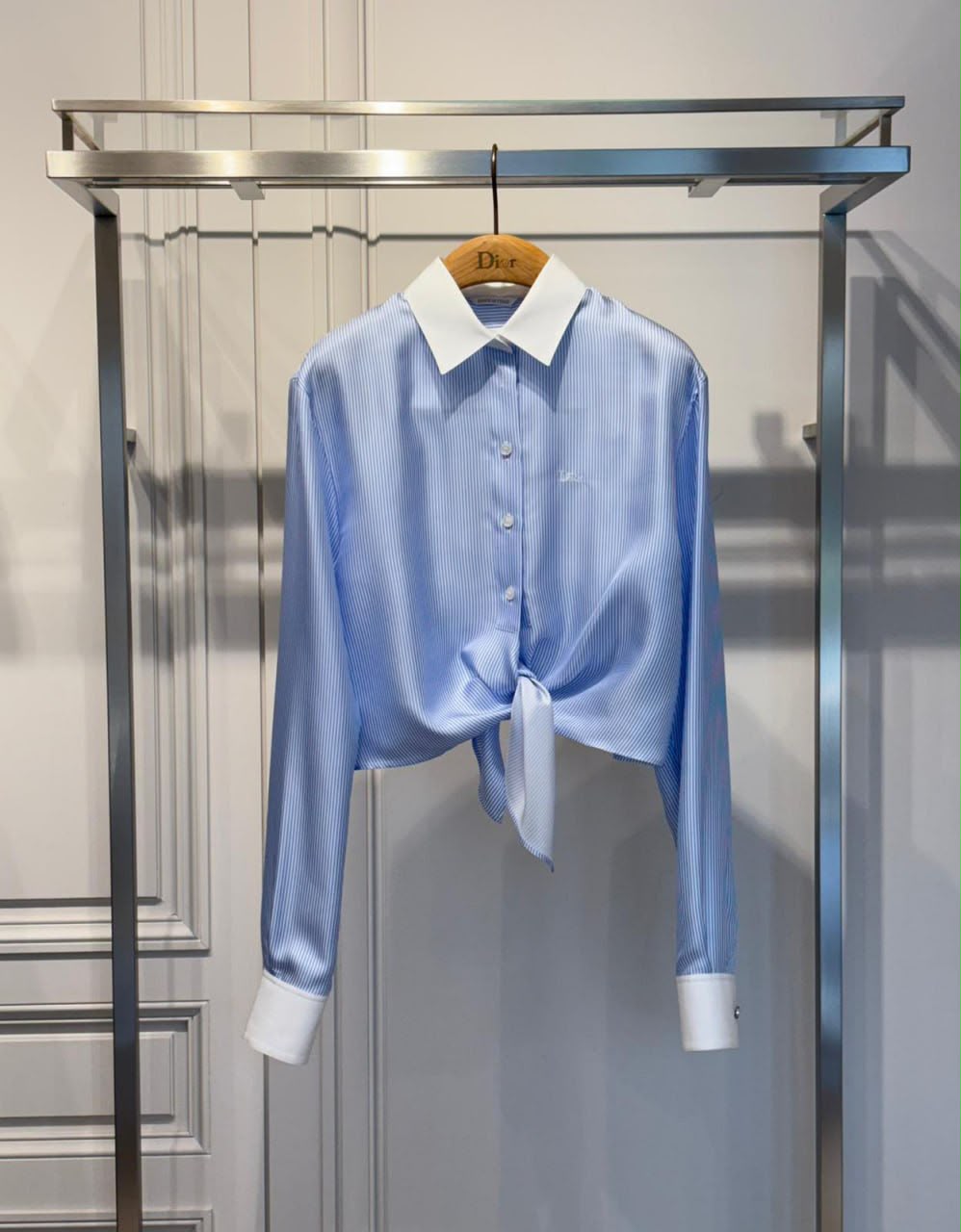 Striped Silk Twill Tie-Front Shirt
