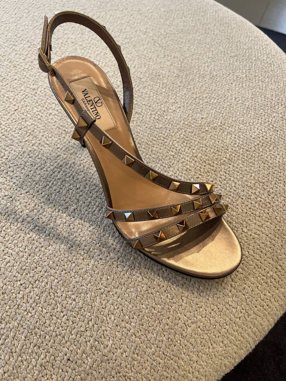 Rockstud Metallic Leather Slingback Sandal