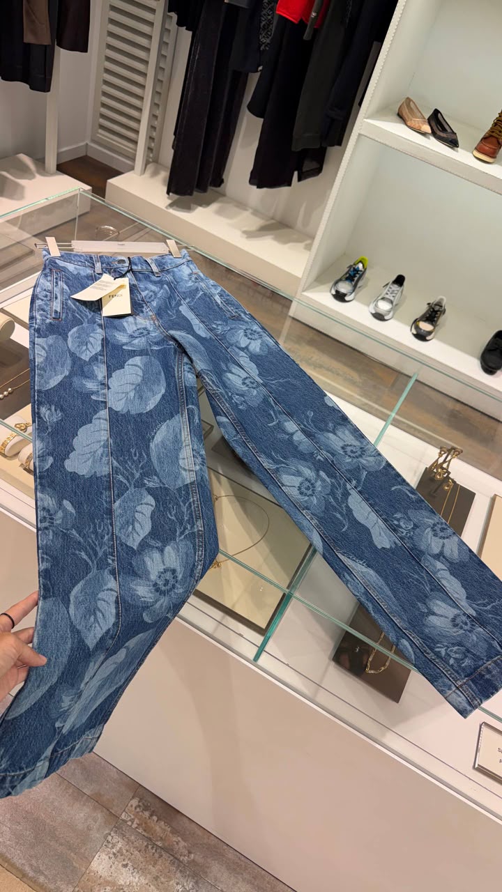 Floral Print Denim Trousers