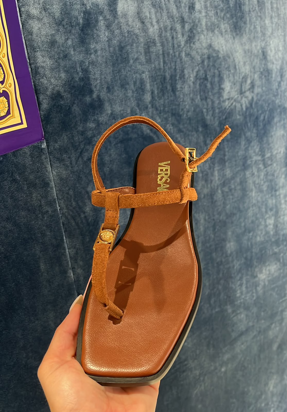 Medusa Head Suede Thong Sandals