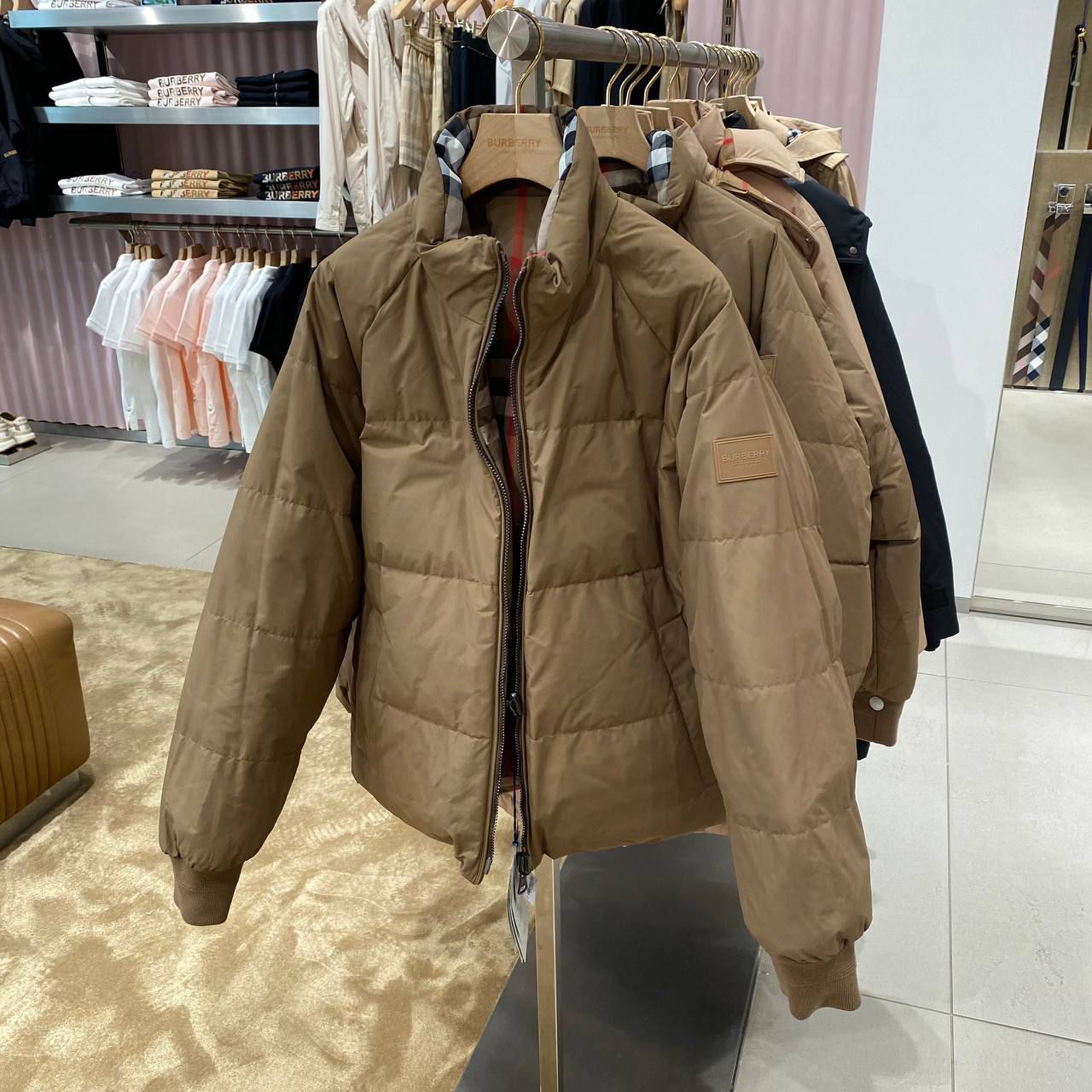 Check-Lined Puffer Jacket
