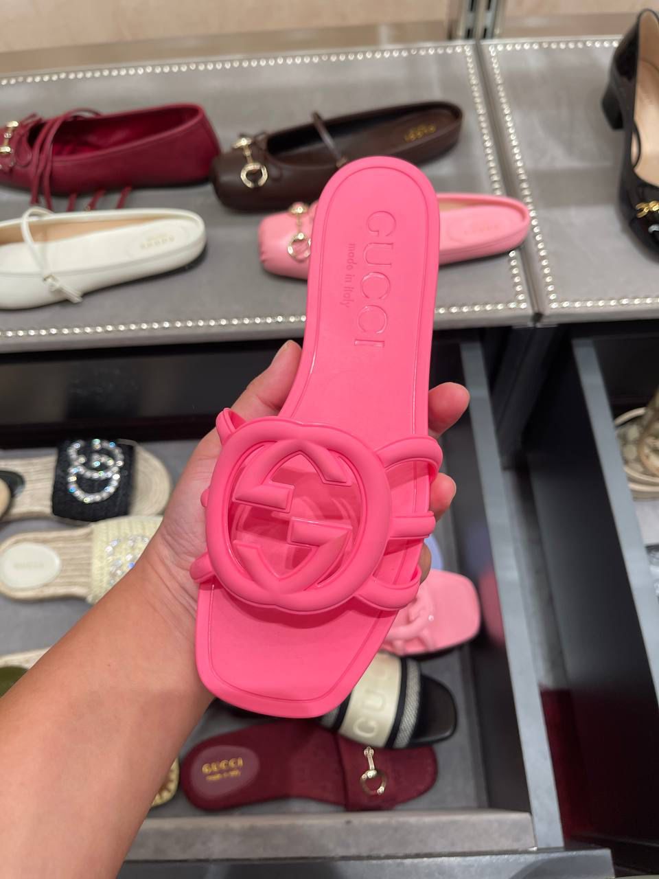 Rubber Slide Sandal with Interlocking G