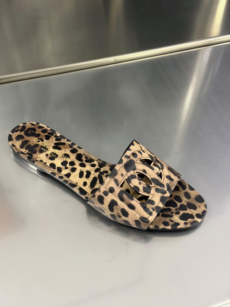 DG Logo Slide Sandals in Leopard Print