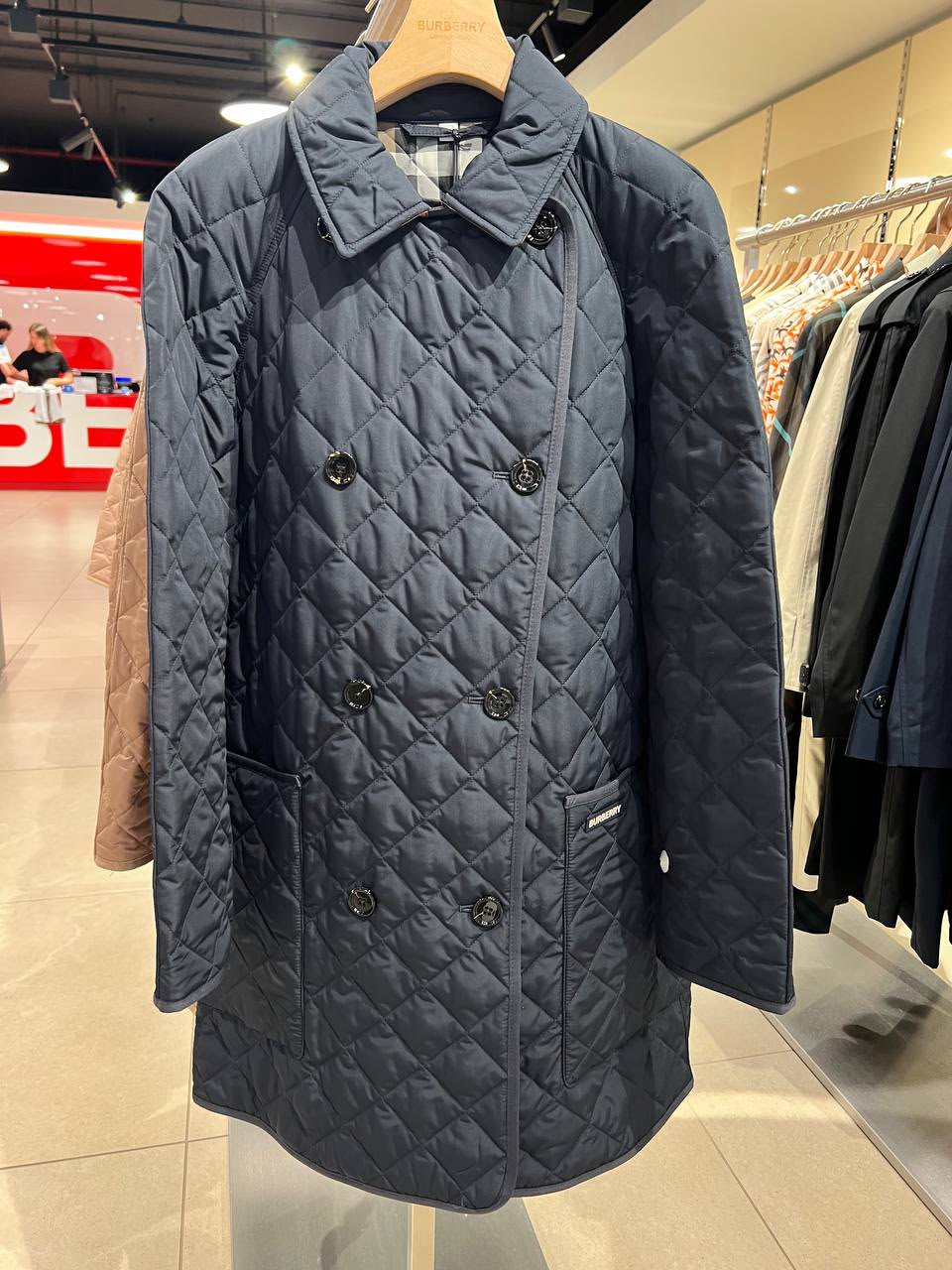 Diamond Quilted Double-Breasted Coat