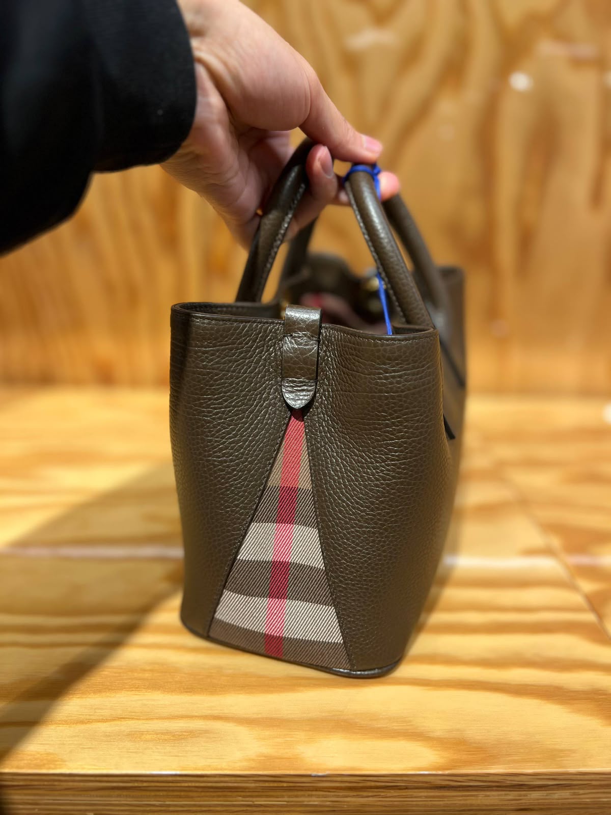Small Leather and House Check Tote Bag