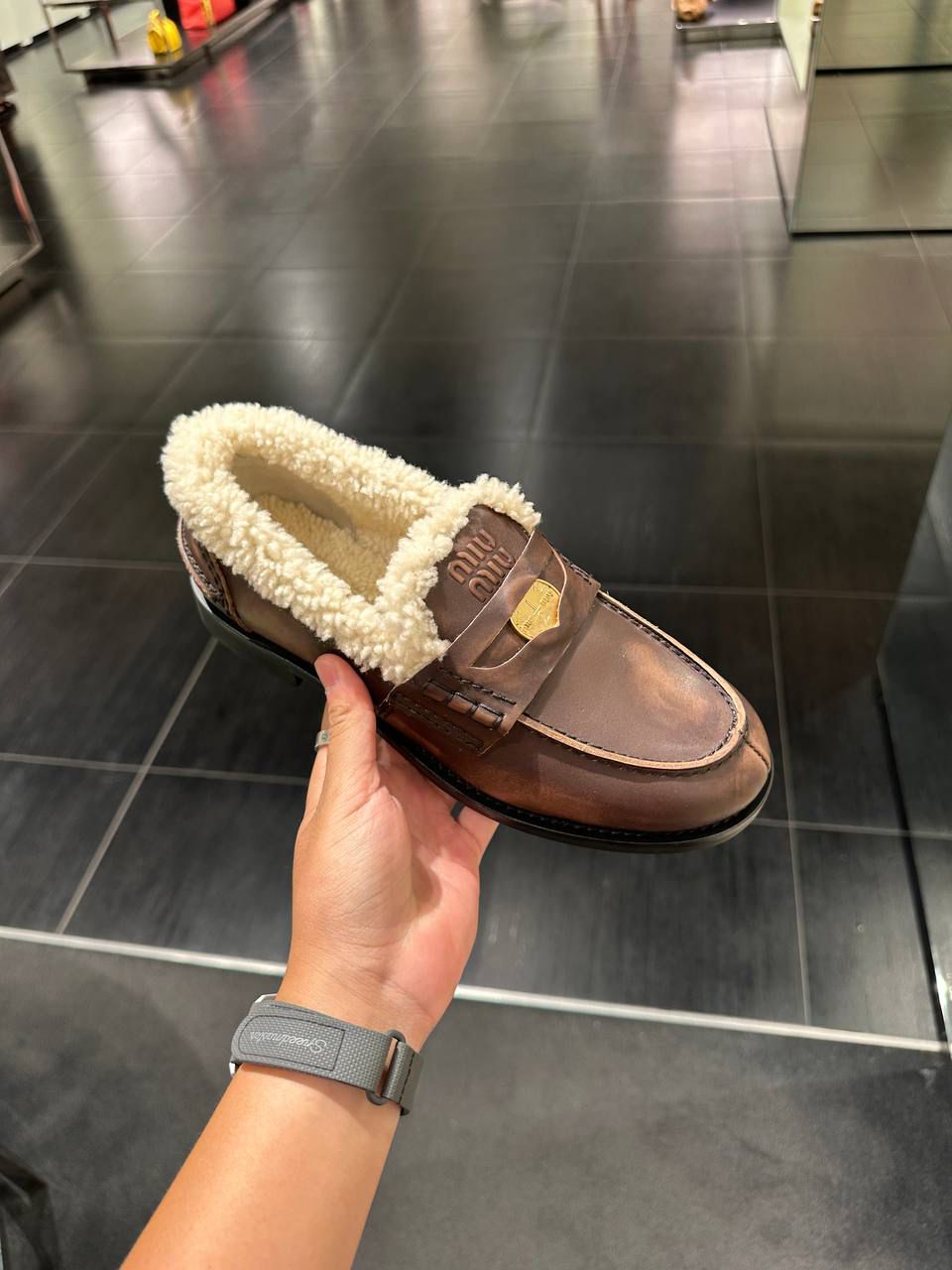 Shearling-lined leather loafers