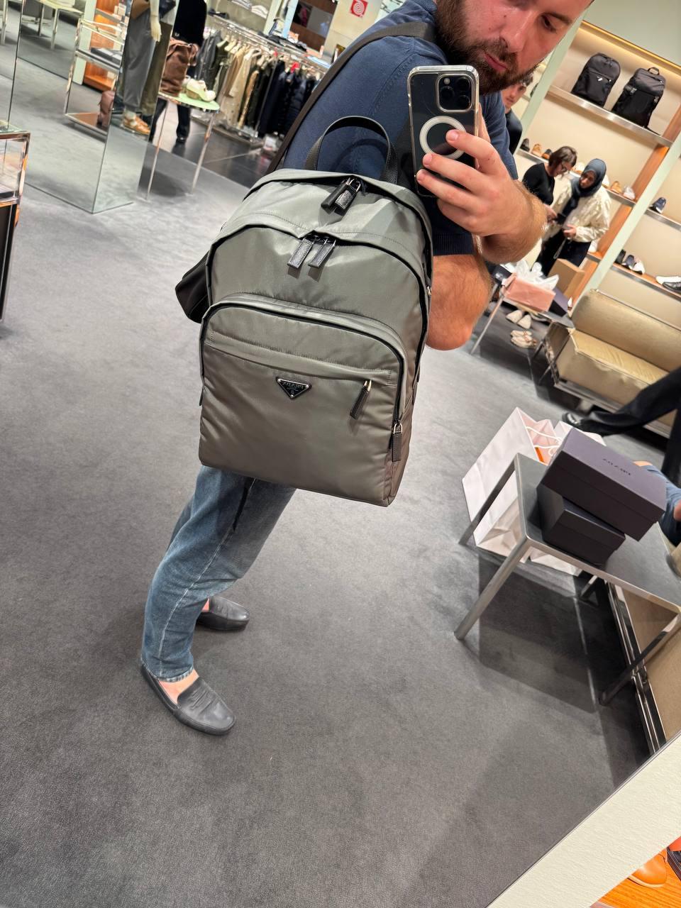 Re-Nylon and Saffiano leather backpack