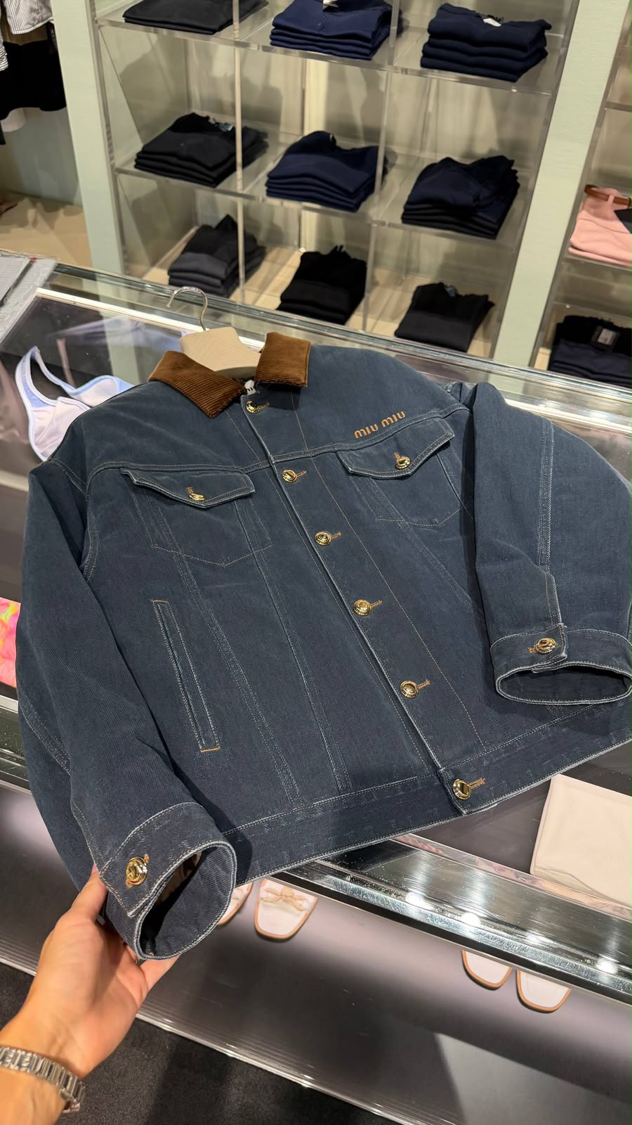 Denim jacket with corduroy collar