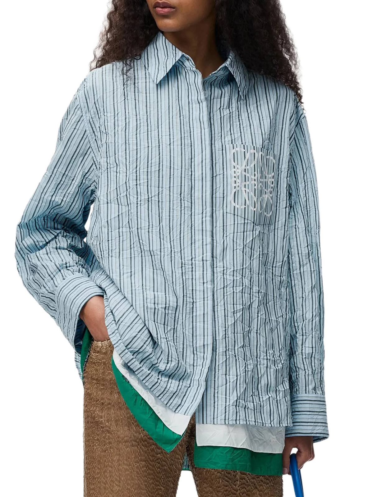 Crinkled Striped Shirt in Cotton