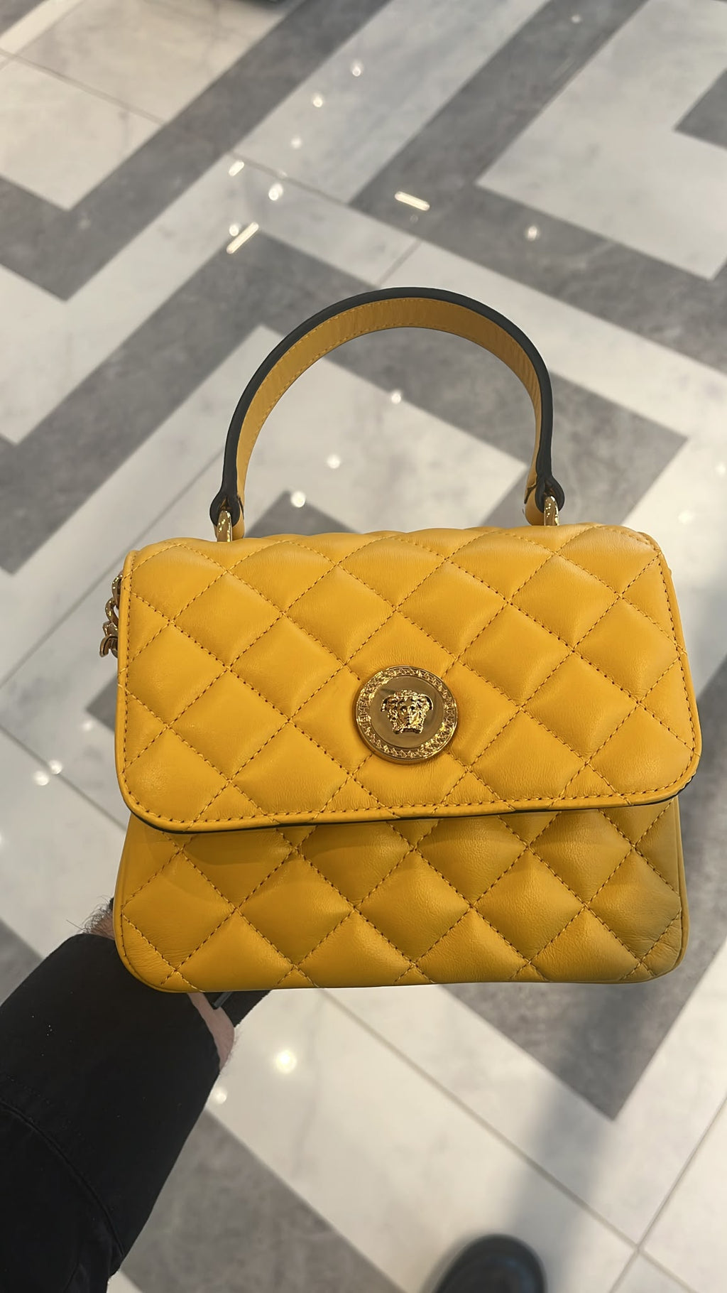 Quilted Leather Medusa Biggie Top Handle Bag