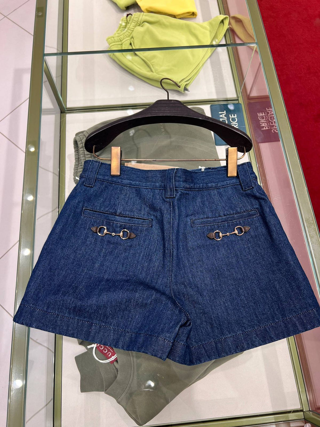 Horsebit denim shorts