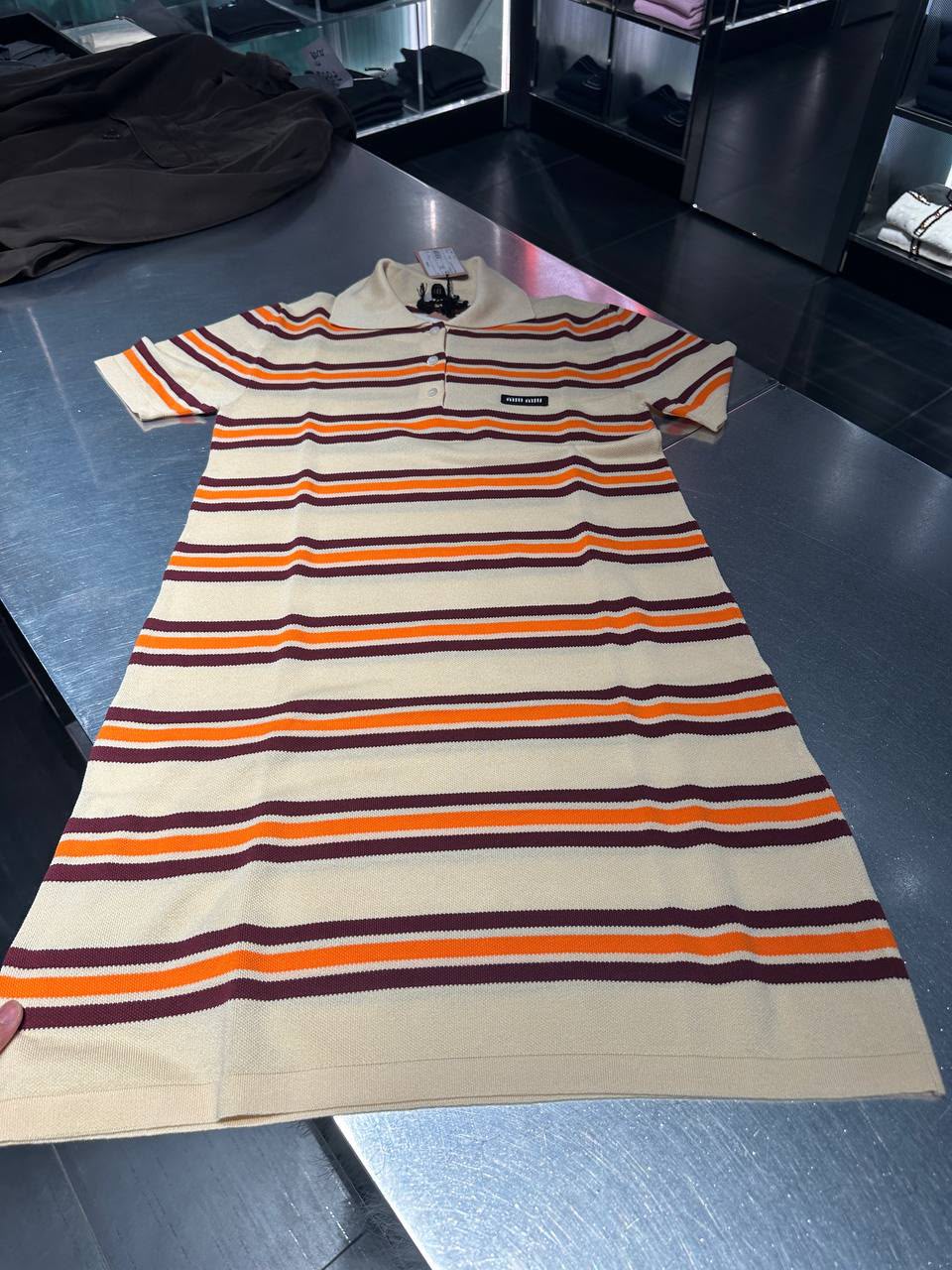 Striped knit polo dress