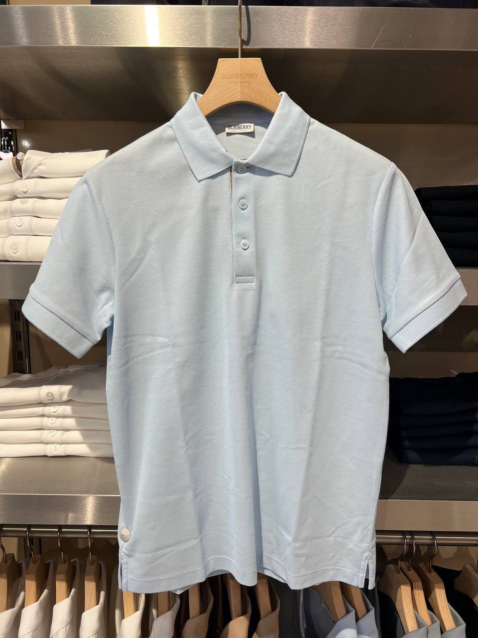Check Placket Cotton Piqué Polo Shirt