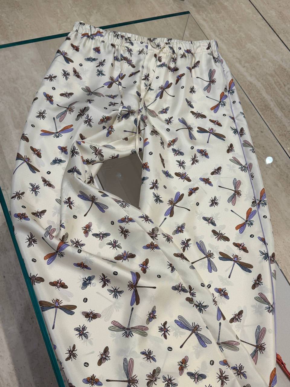 Dragonfly-print silk pajama pants