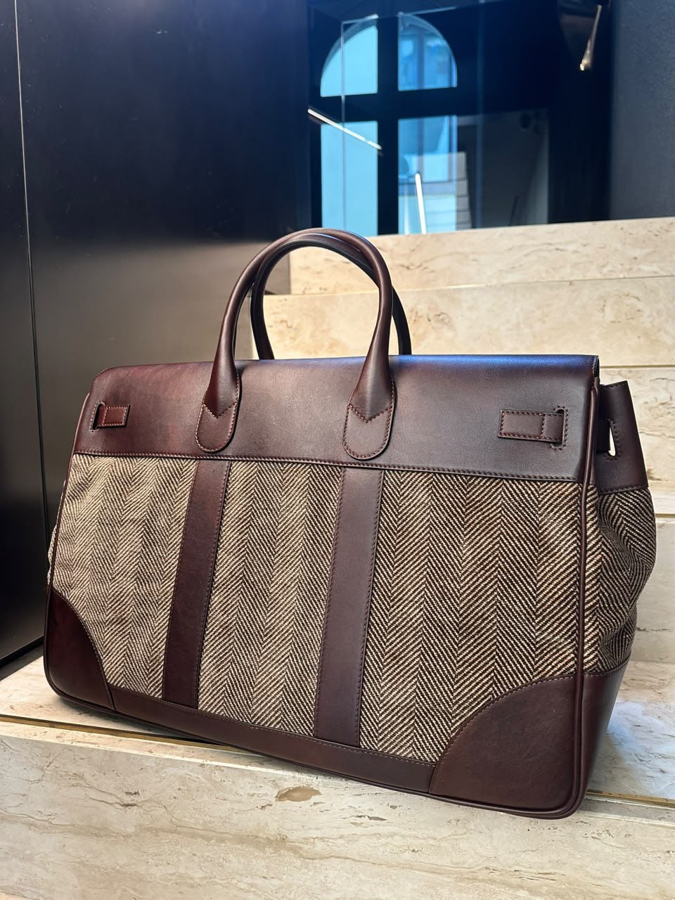 Herringbone Leather Trimmed Travel Bag