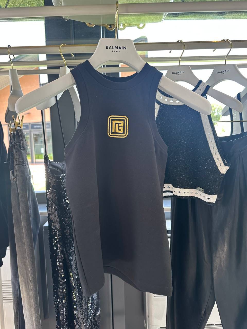 Balmain Logo-Embroidered Ribbed Tank Top