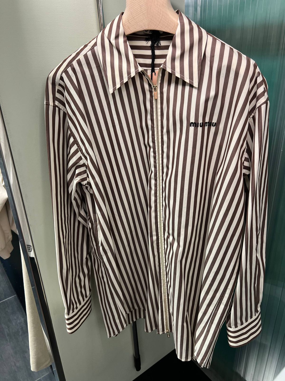 Striped Poplin Shirt with Zip