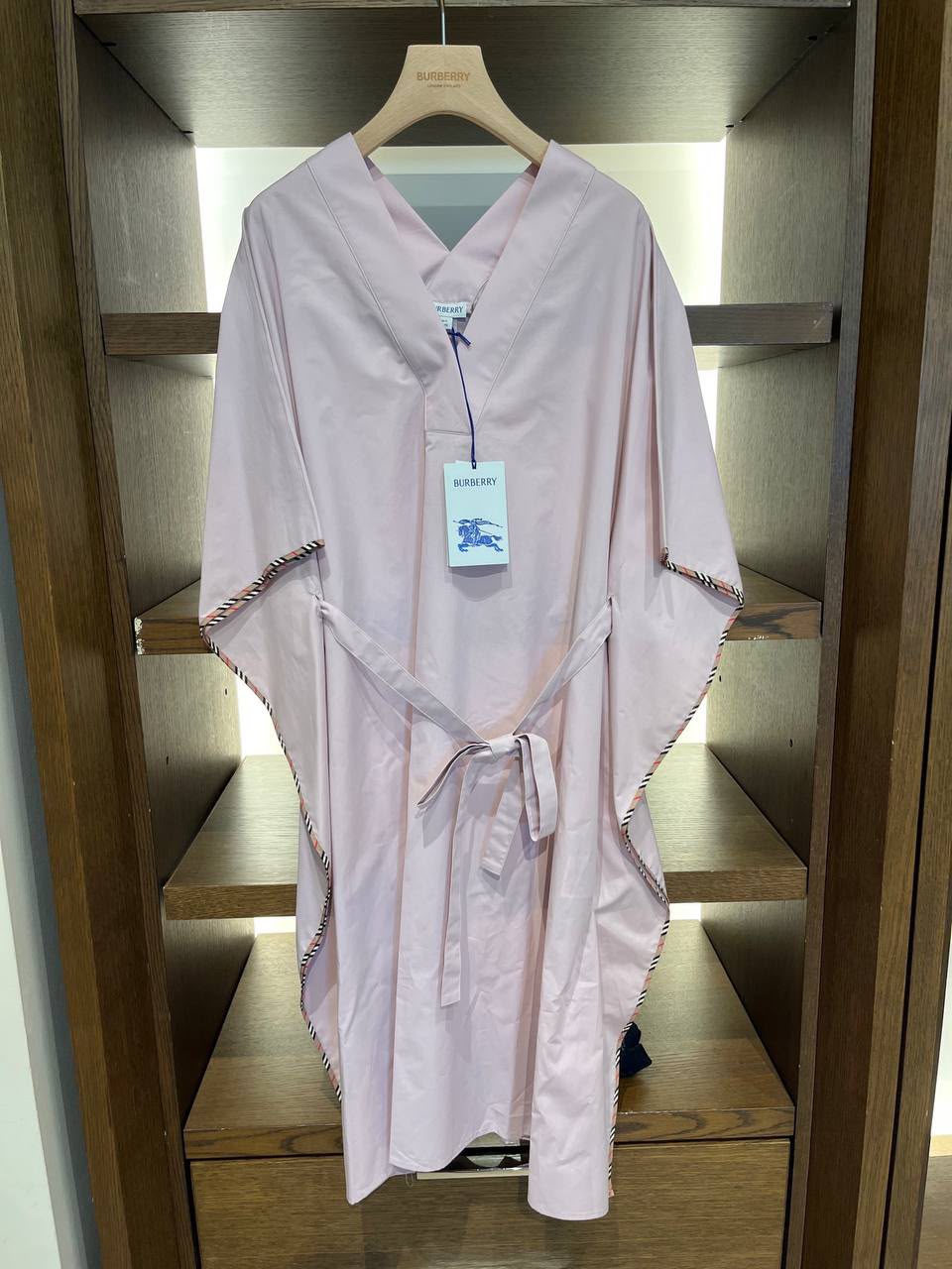 Check Trim Cotton Kaftan Dress