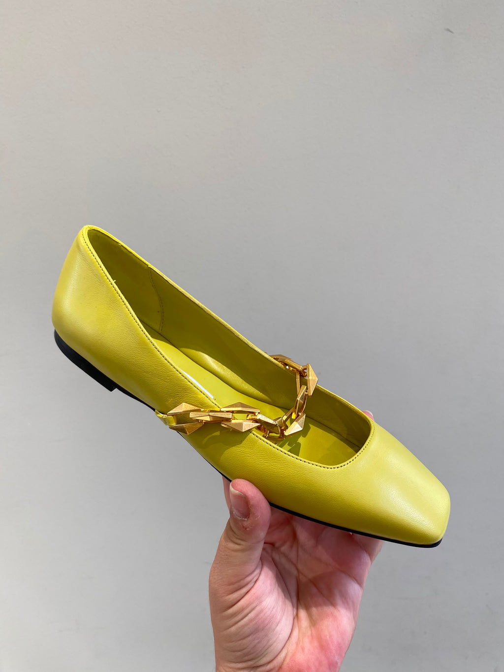 Chain-Embellished Leather Ballet Flats