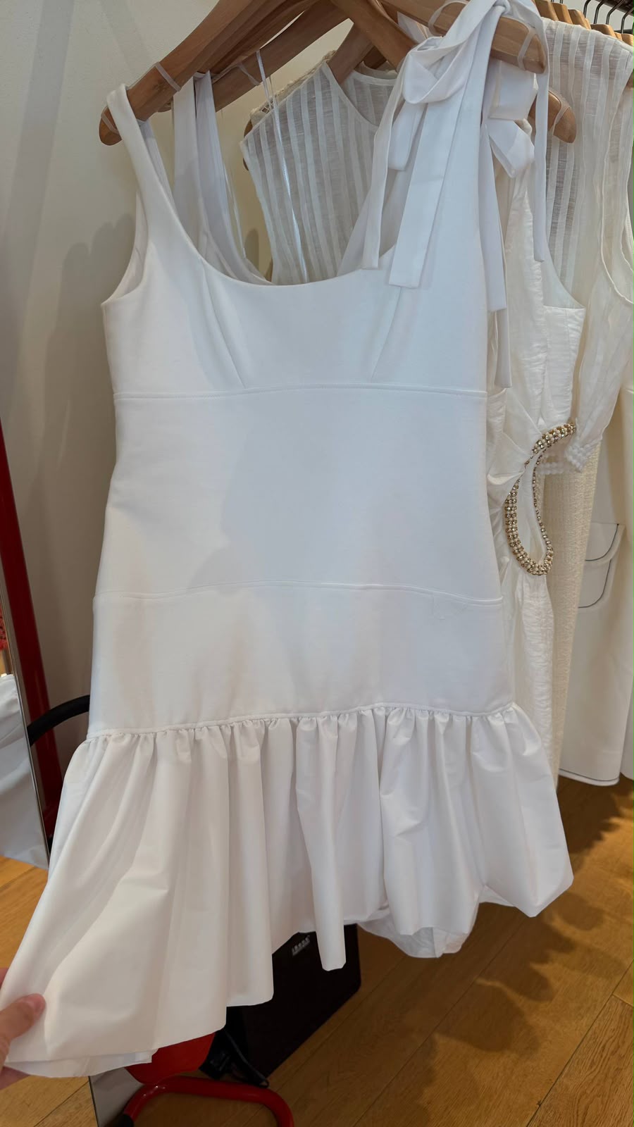 Tie-Shoulder Ruffle Hem Mini Dress