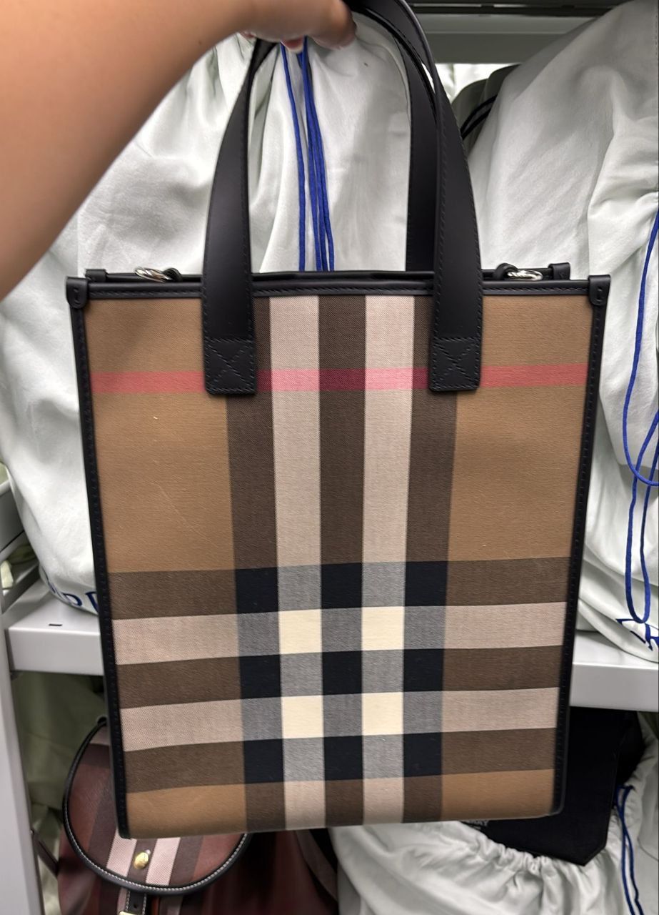 Mini Check Canvas and Leather Tote Bag