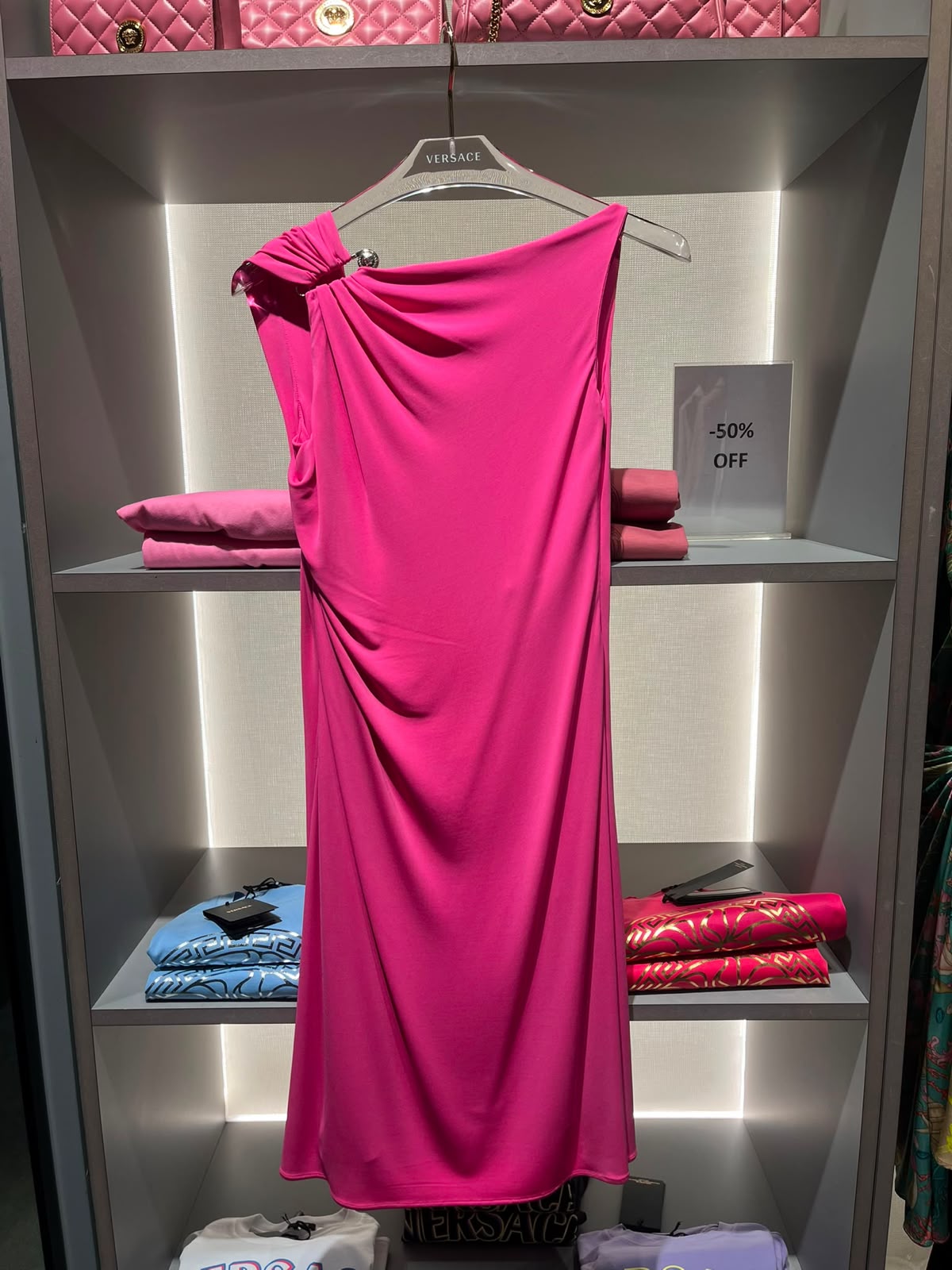 One-Shoulder Draped Midi Dress