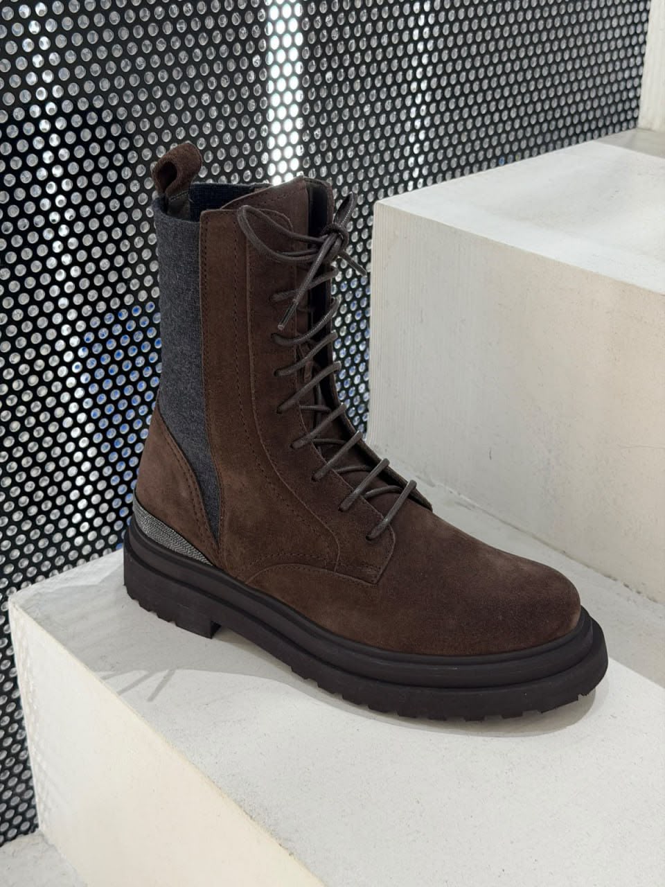 Lace-up Suede Combat Boot