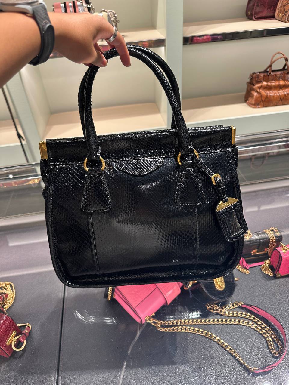 Small Python Top Handle Bag