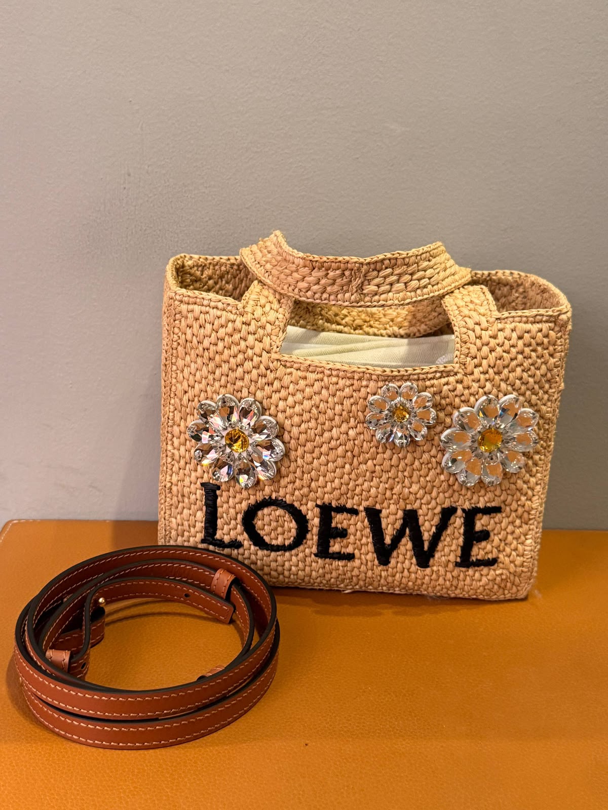 Small Basket Bag in Raffia with Embellishments