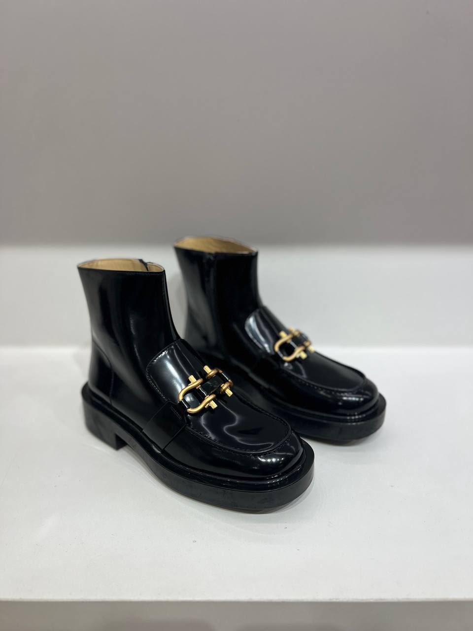Horsebit Patent Leather Ankle Boots