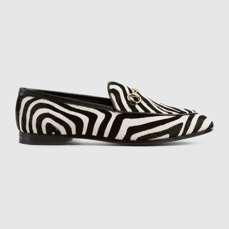 Horsebit loafer in zebra print calf hair