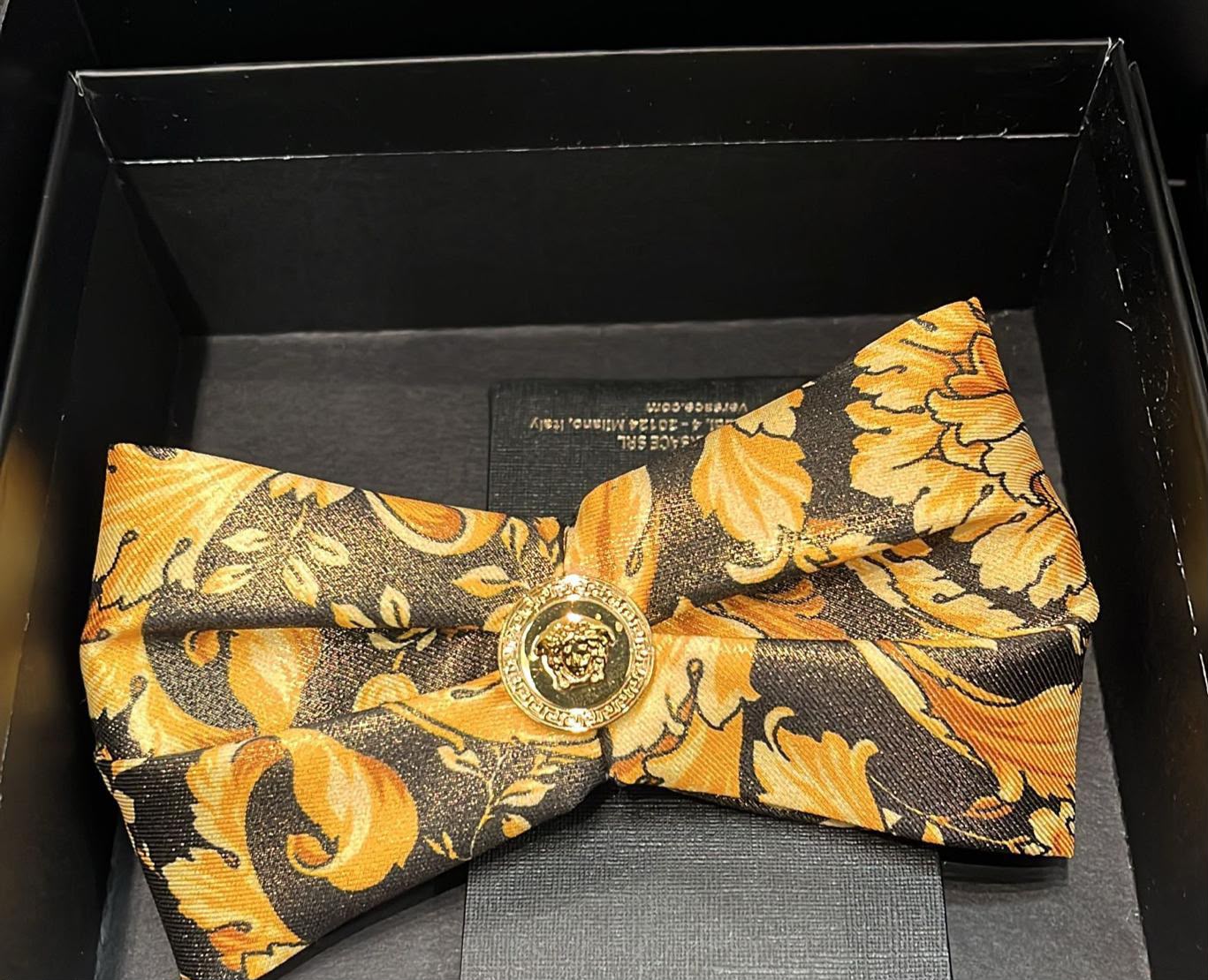 Barocco Print Bow Tie with Medusa Medallion