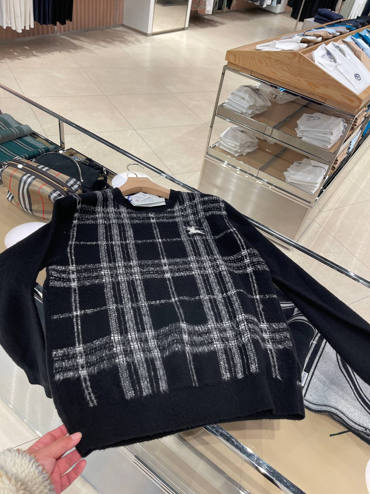 Check Wool Blend Jacquard Sweater