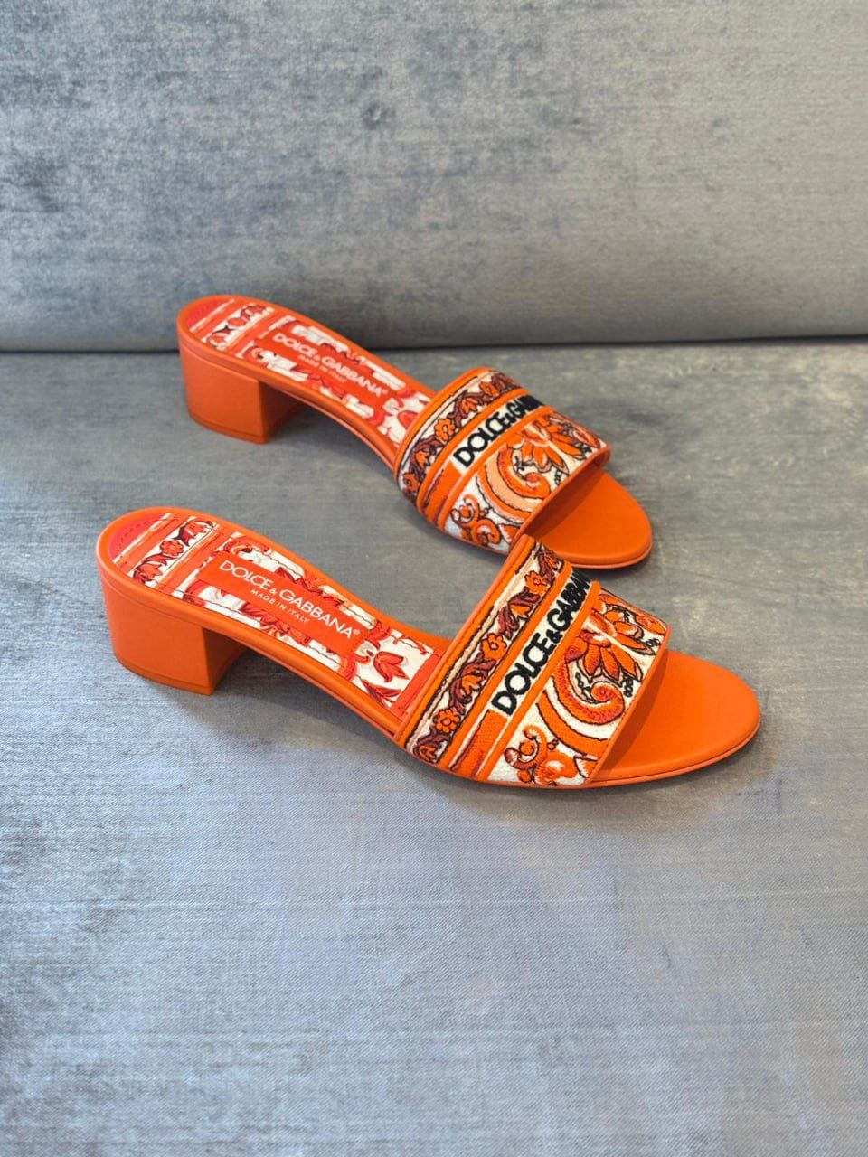 Majolica-print block-heel sandals