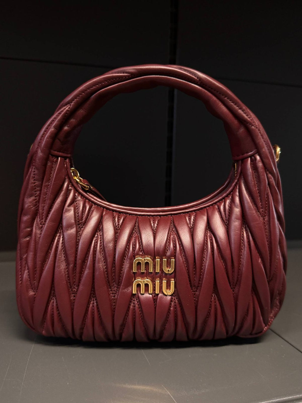 Miu Wander Matelassé Nappa Leather Mini Hobo Bag