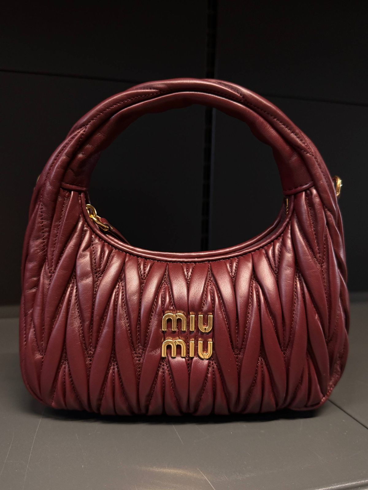 Miu Wander Matelassé Nappa Leather Mini Hobo Bag