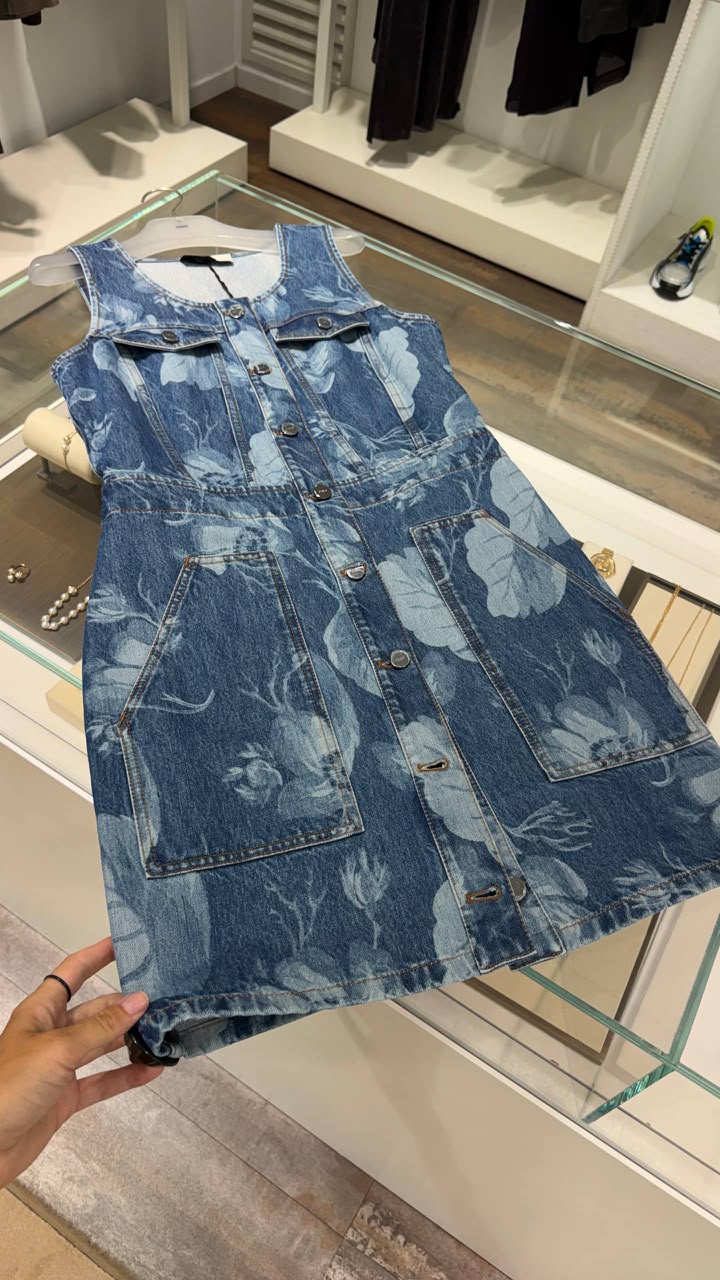 Floral Print Denim Button-Front Mini Dress