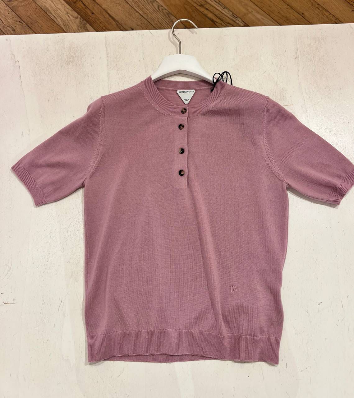 Short-Sleeve Button-Front Knit Top