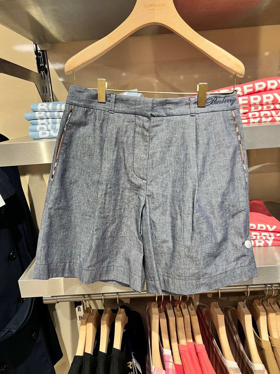Vintage Check Detail Linen Blend Tailored Shorts