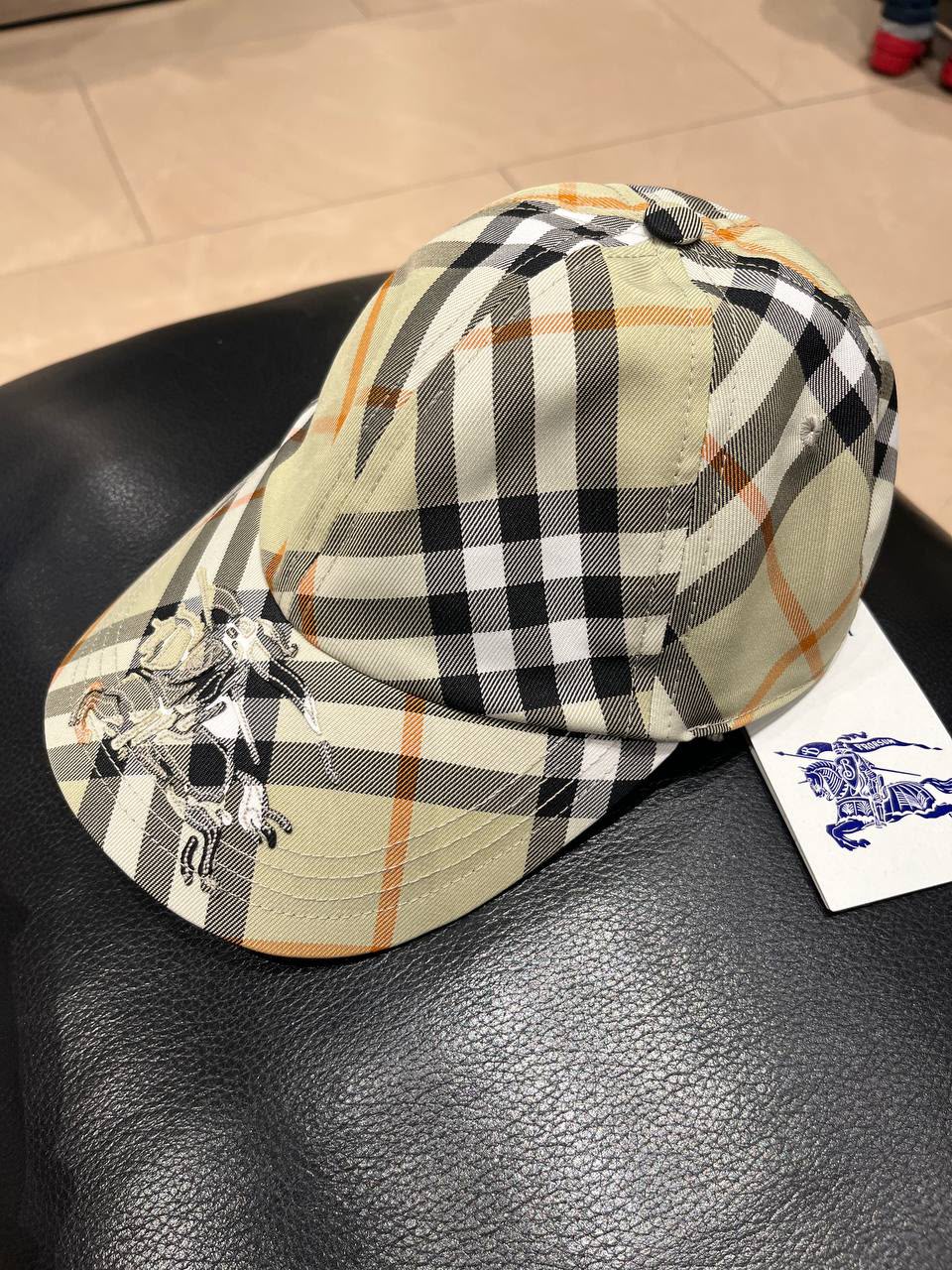 Vintage Check Baseball Cap with Equestrian Knight Design