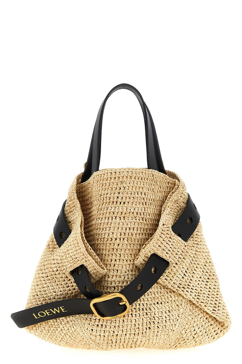 LOEWE 'Punch Hole' mini shopping bag For Women 75% raffia 25% calf leather