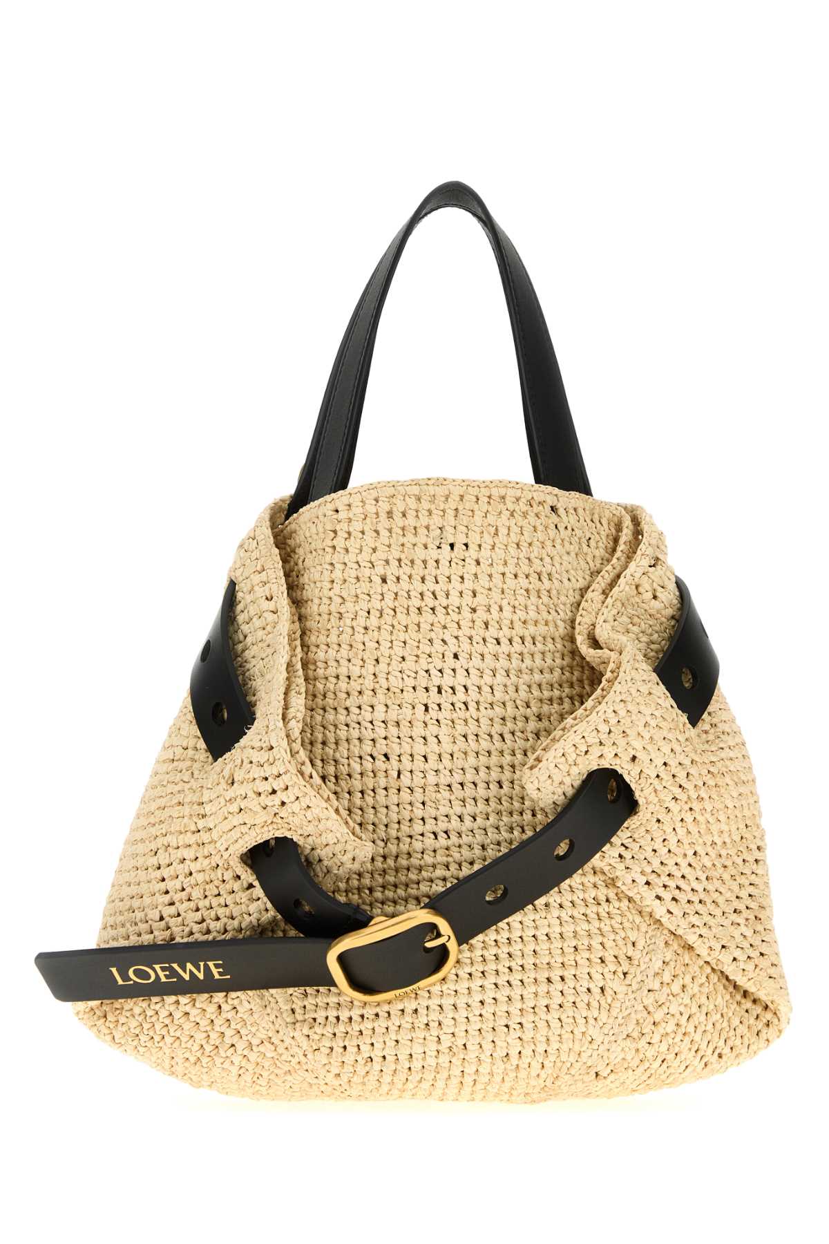 LOEWE PUNCH HOLE SHOPPER MINI For Women Exterior: 100% Raffia Finishing: Antiqued golden metal
